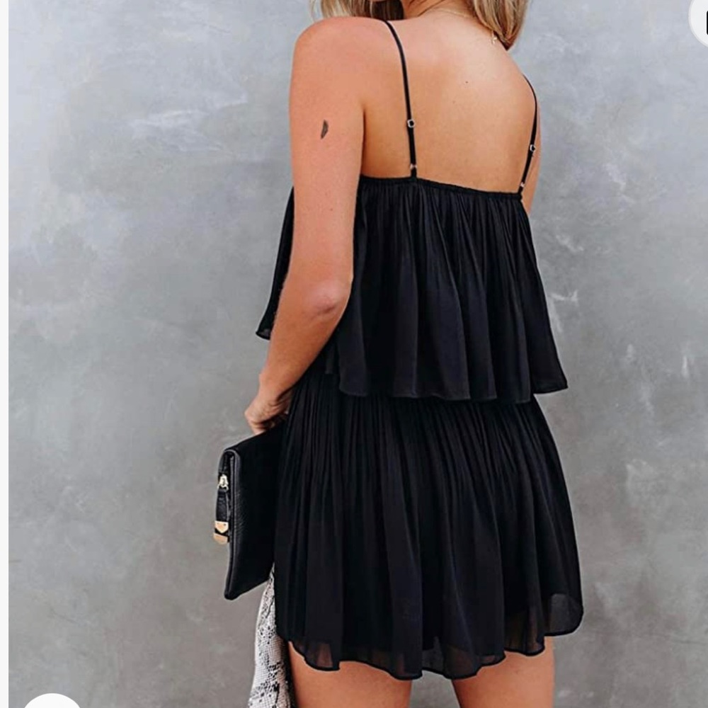 EXLURA Womens Spaghetti Strap Pleated Short Romper - BLACK XXL NWT
